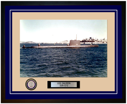 USS Salmon SSR-573 Framed Navy Ship Photo Blue