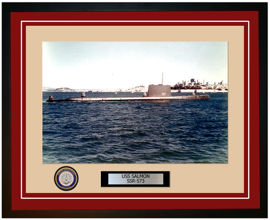 USS Salmon SSR-573 Framed Navy Ship Photo Burgundy
