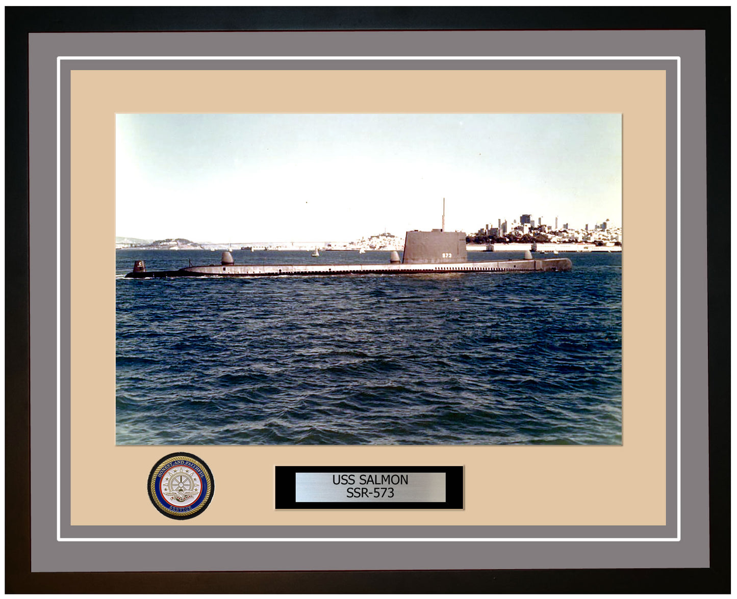 USS Salmon SSR-573 Framed Navy Ship Photo Grey