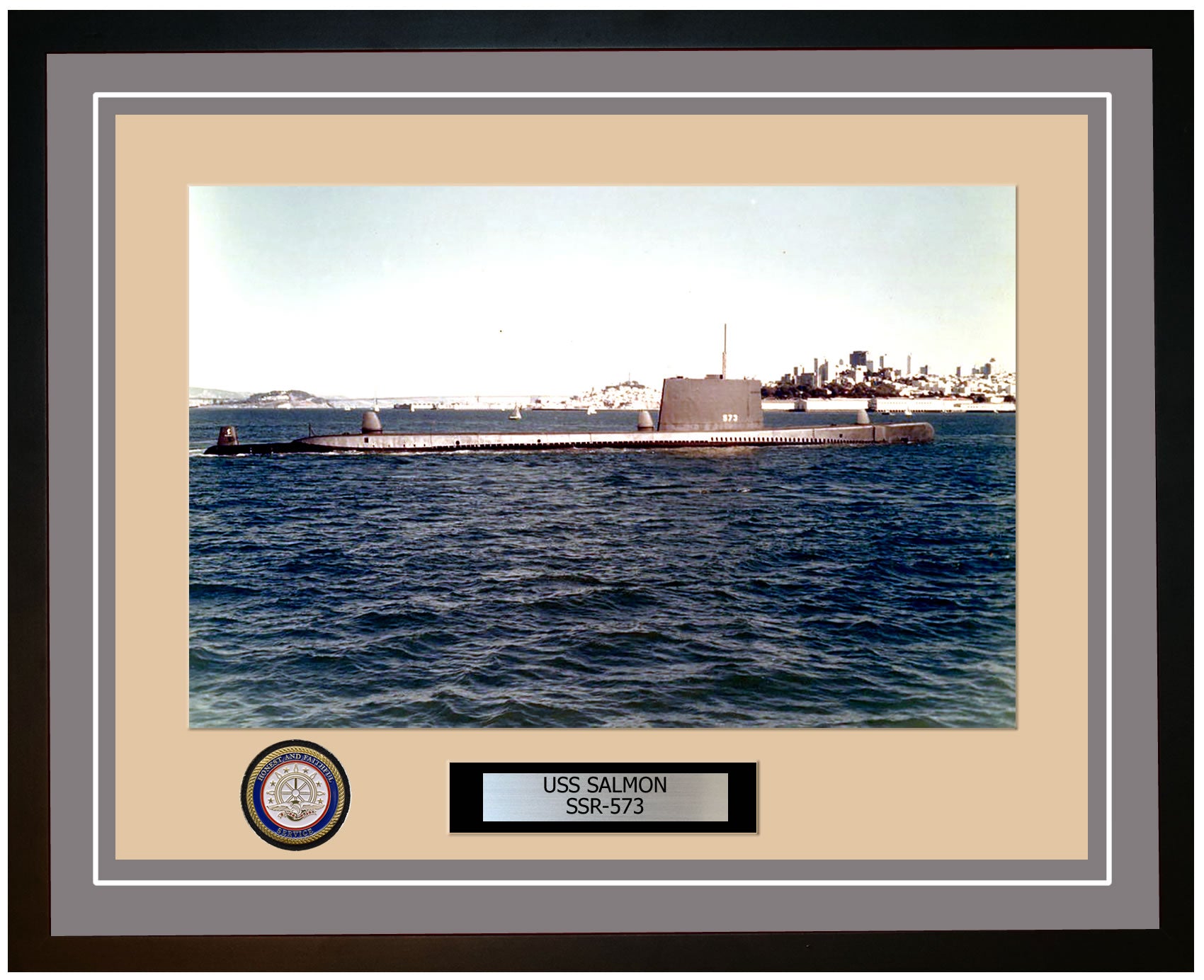 USS Salmon SSR-573 Framed Navy Ship Photo Grey