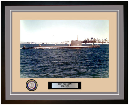USS Salmon SSR-573 Framed Navy Ship Photo Grey