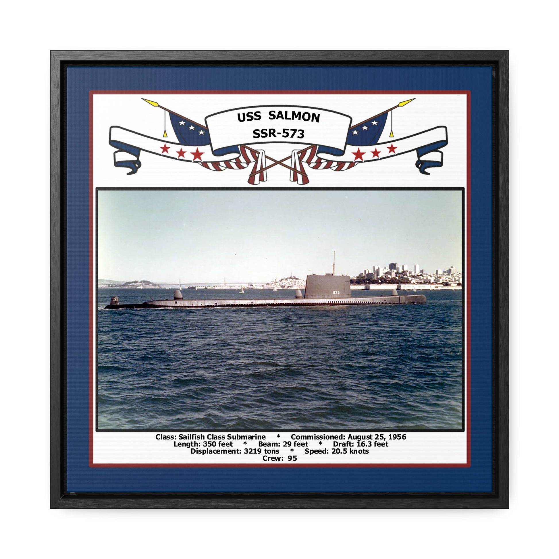 USS Salmon SSR-573 Navy Floating Frame Photo Front View