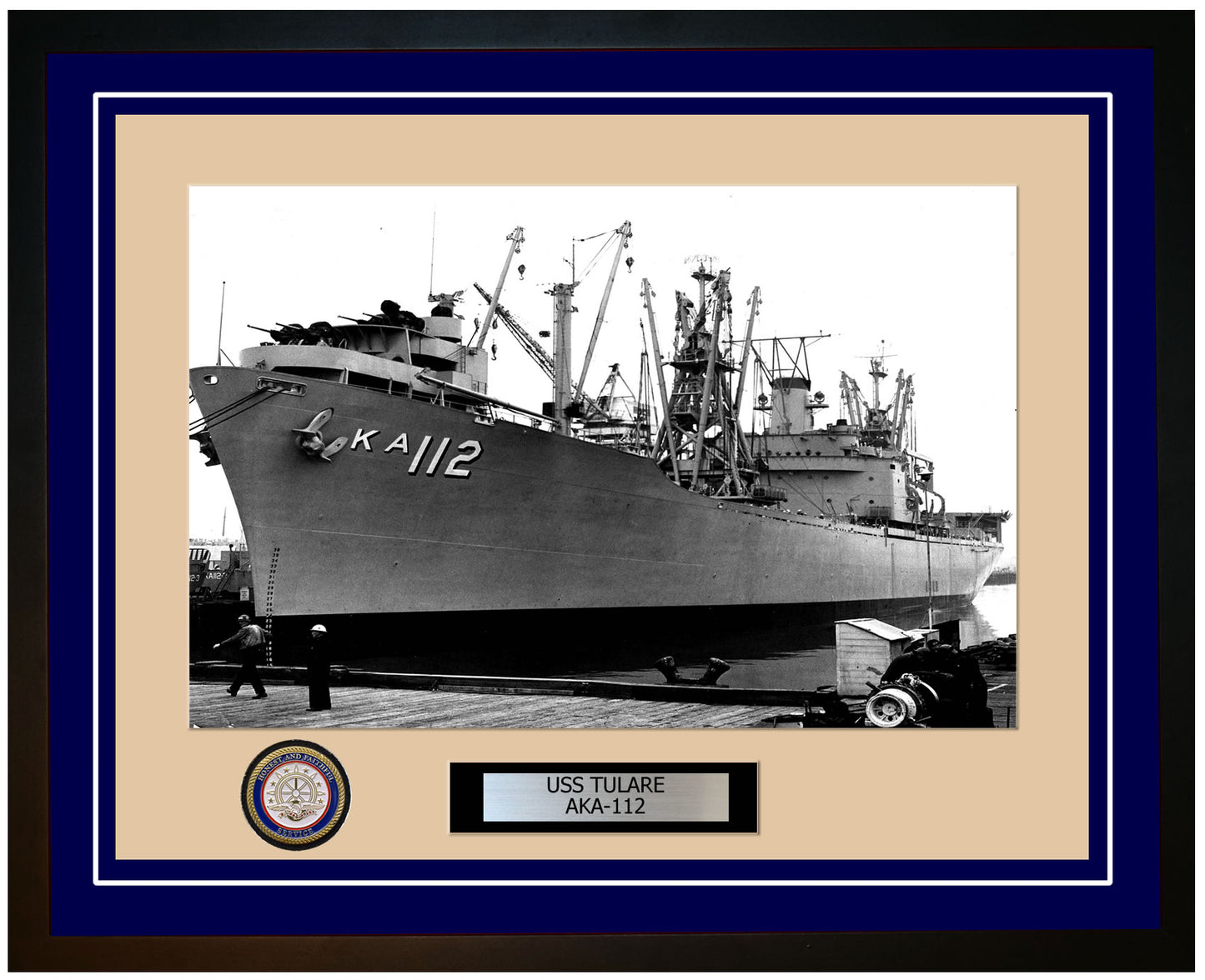 USS Tulare AKA-112 Framed Navy Ship Photo Blue