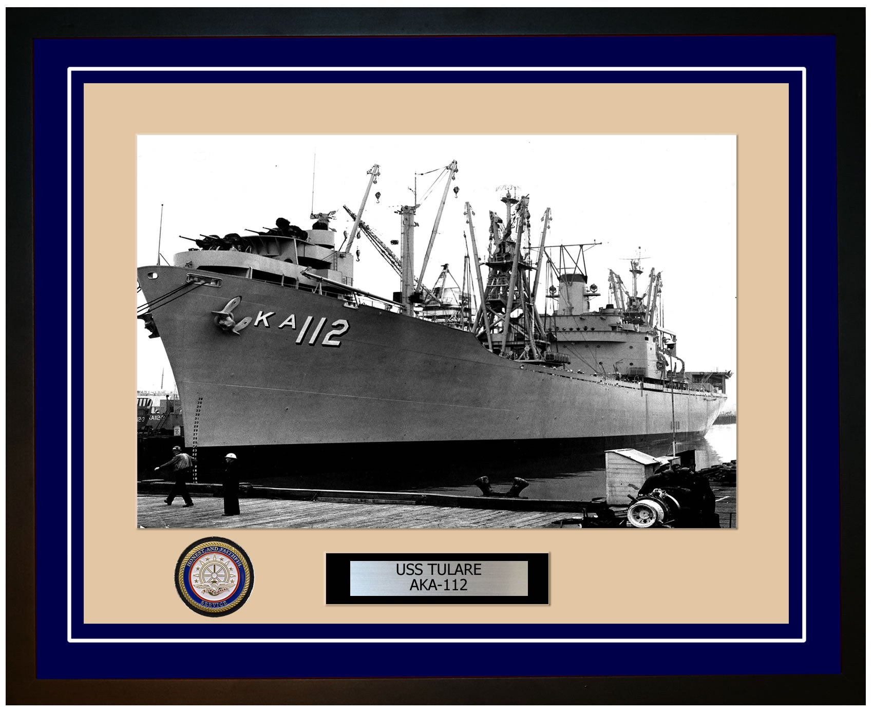 USS Tulare AKA-112 Framed Navy Ship Photo Blue