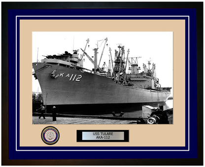 USS Tulare AKA-112 Framed Navy Ship Photo Blue