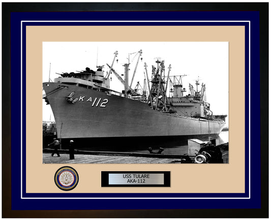 USS Tulare AKA-112 Framed Navy Ship Photo Blue