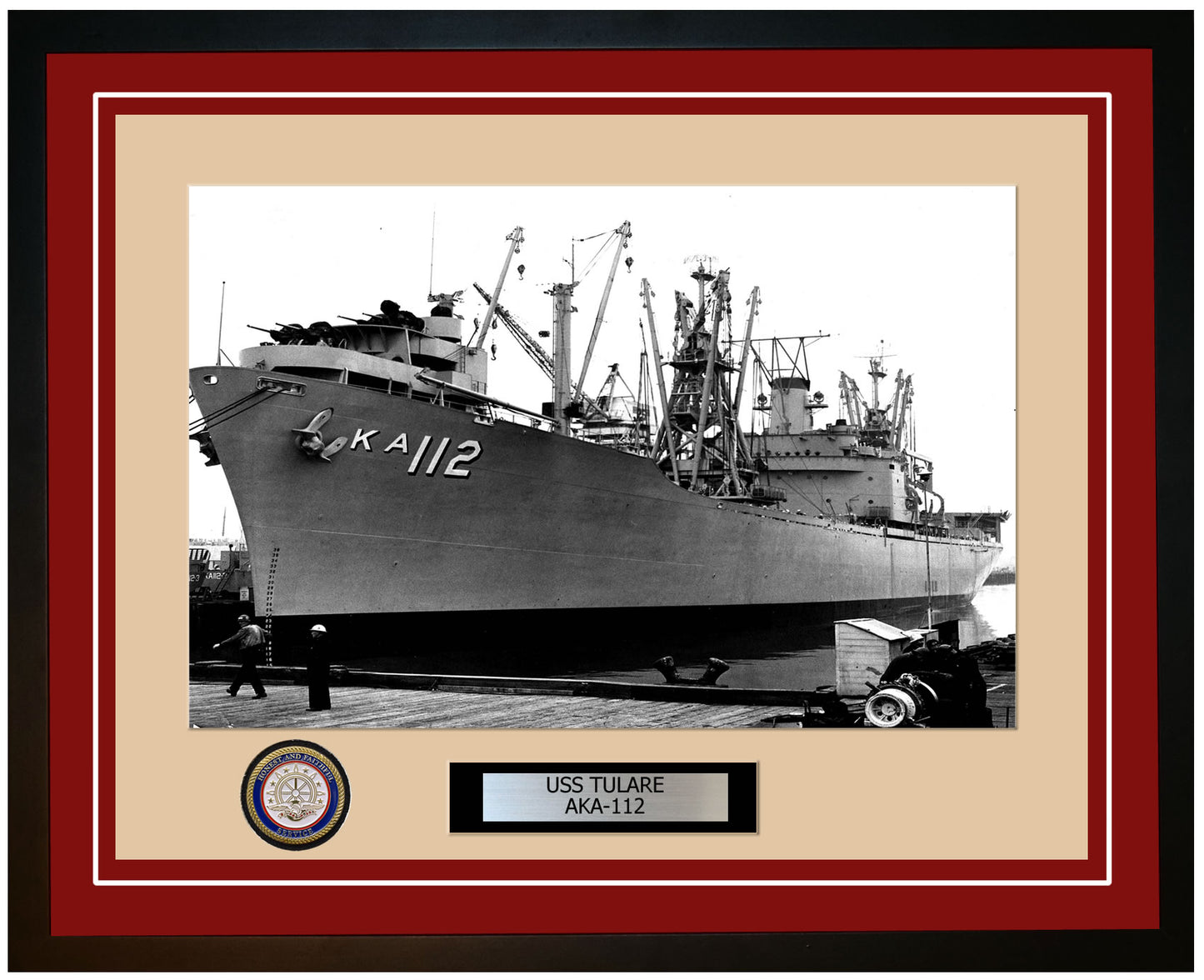 USS Tulare AKA-112 Framed Navy Ship Photo Burgundy