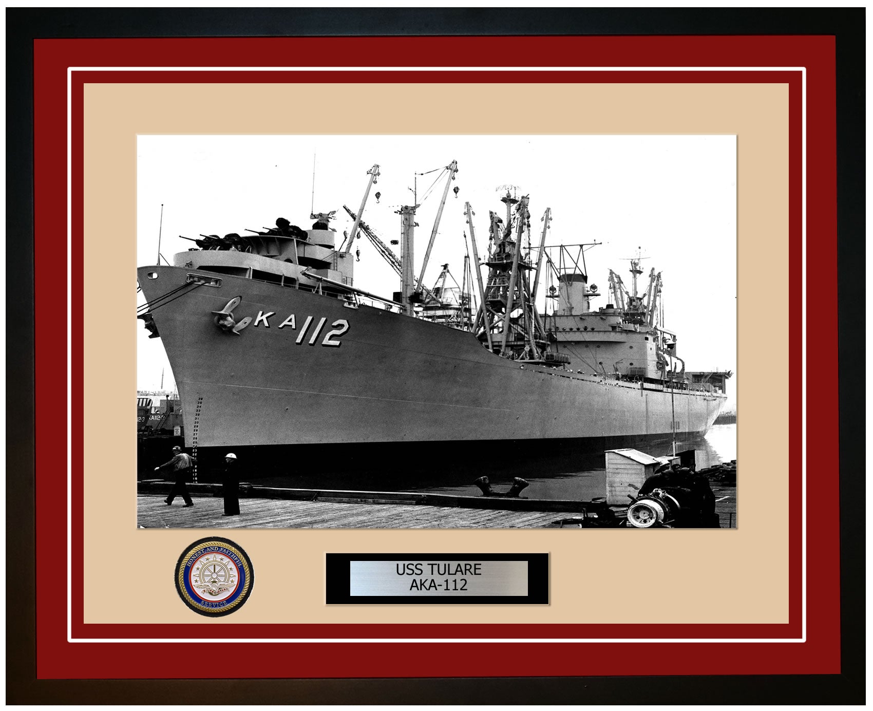 USS Tulare AKA-112 Framed Navy Ship Photo Burgundy