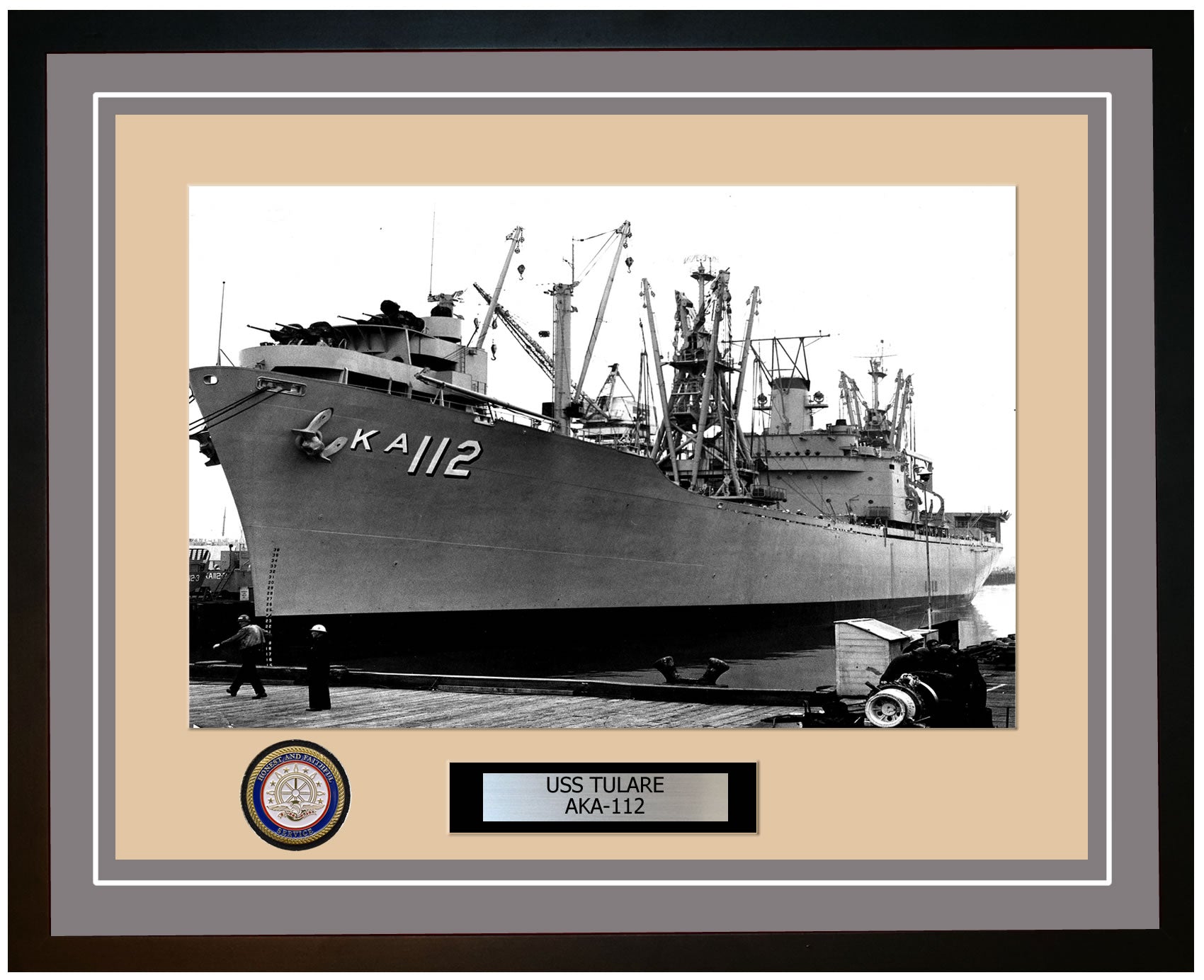 USS Tulare AKA-112 Framed Navy Ship Photo Grey