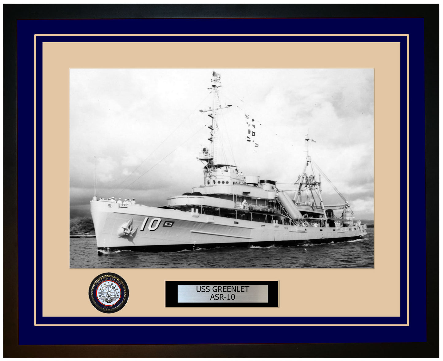 USS GREENLET ASR-10 Framed Navy Ship Photo Blue