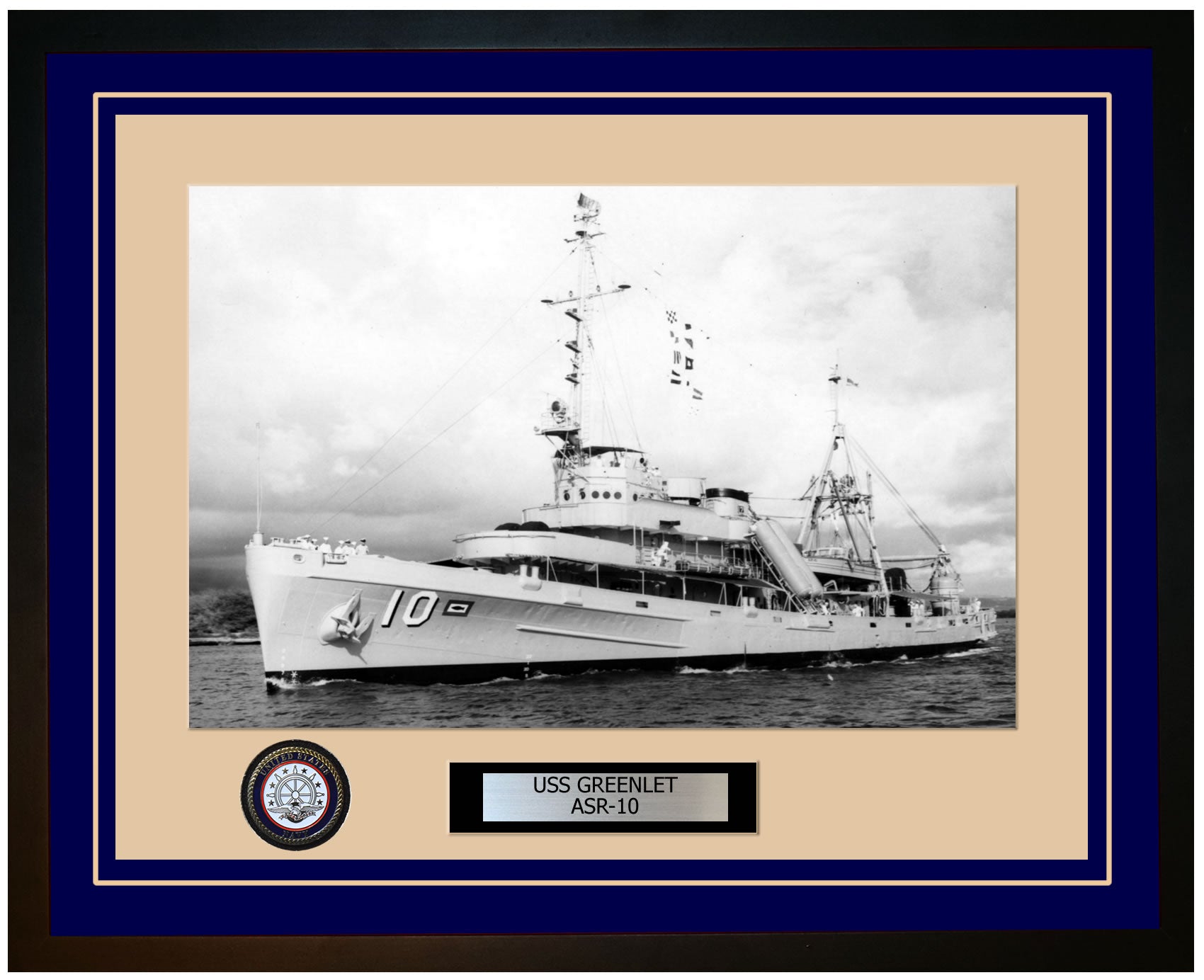 USS GREENLET ASR-10 Framed Navy Ship Photo Blue