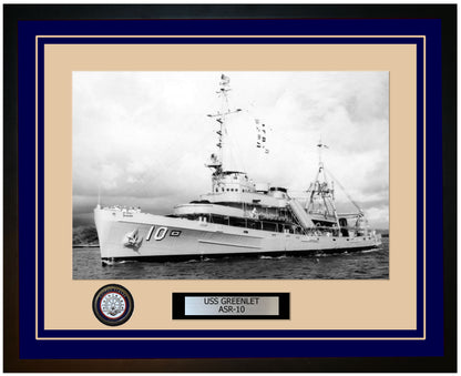 USS GREENLET ASR-10 Framed Navy Ship Photo Blue