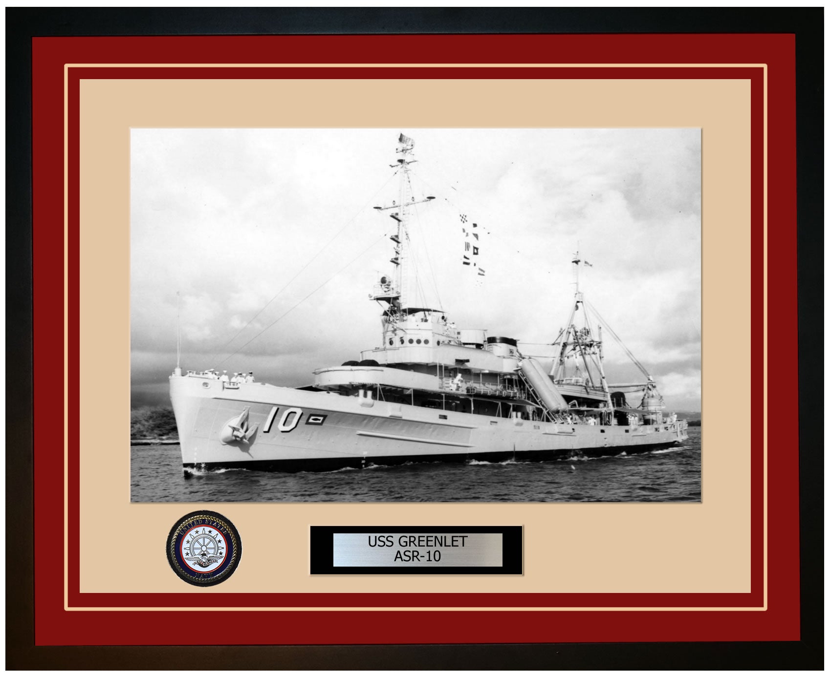USS GREENLET ASR-10 Framed Navy Ship Photo Burgundy