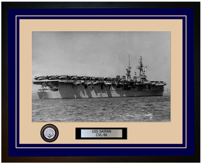 USS SAIPAN CVL-48 Framed Navy Ship Photo Blue