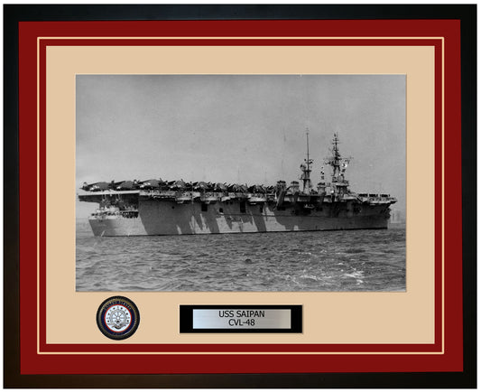 USS SAIPAN CVL-48 Framed Navy Ship Photo Burgundy