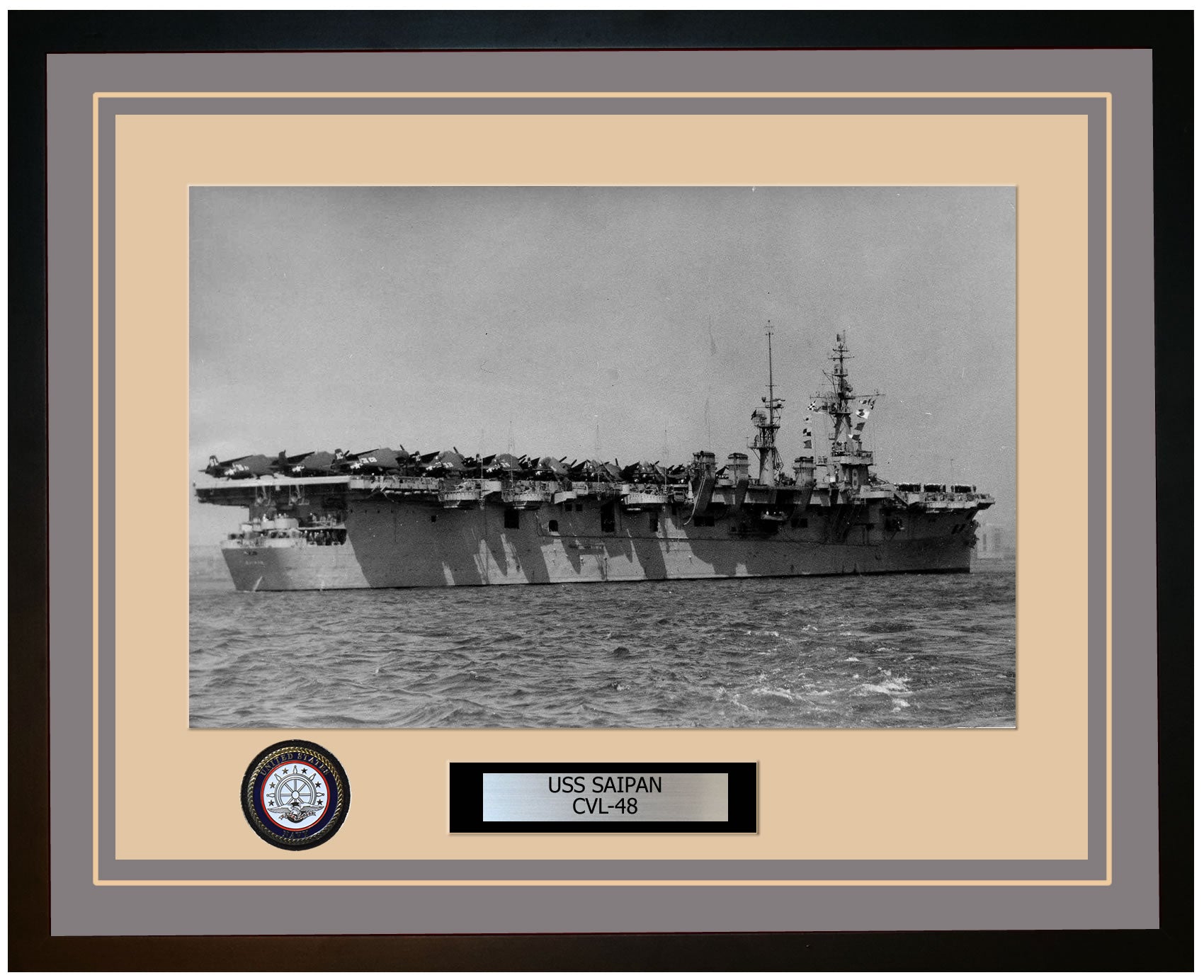 USS SAIPAN CVL-48 Framed Navy Ship Photo Grey
