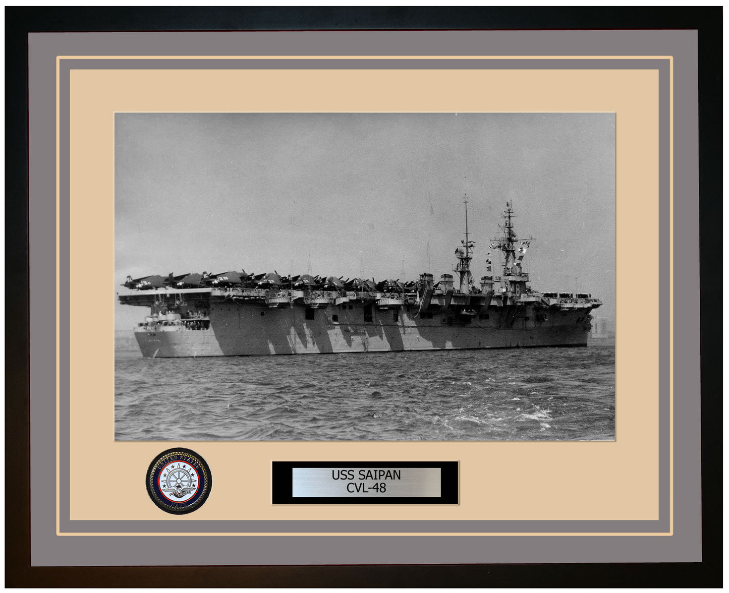 USS SAIPAN CVL-48 Framed Navy Ship Photo Grey