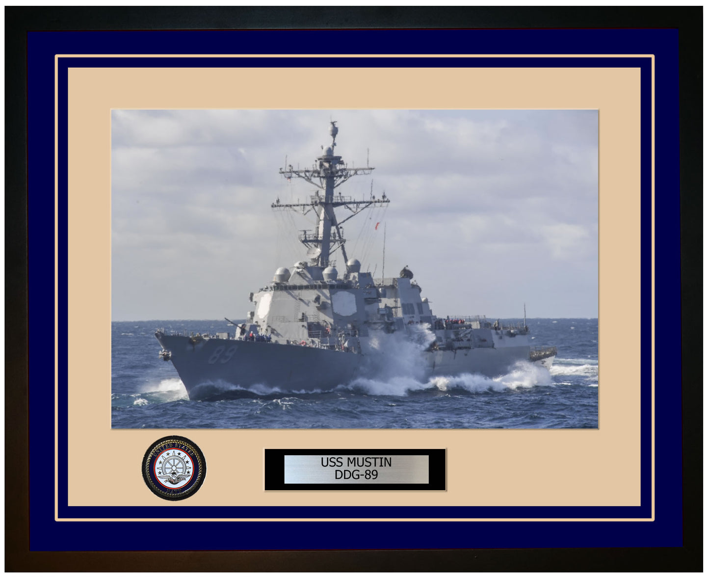 USS MUSTIN DDG-89 Framed Navy Ship Photo Blue