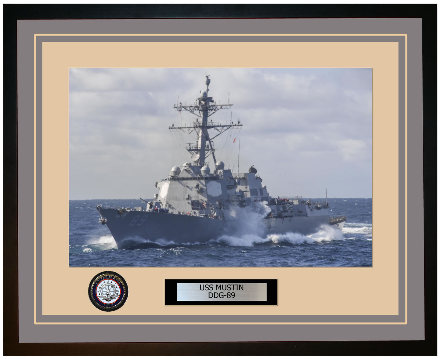 USS MUSTIN DDG-89 Framed Navy Ship Photo Grey