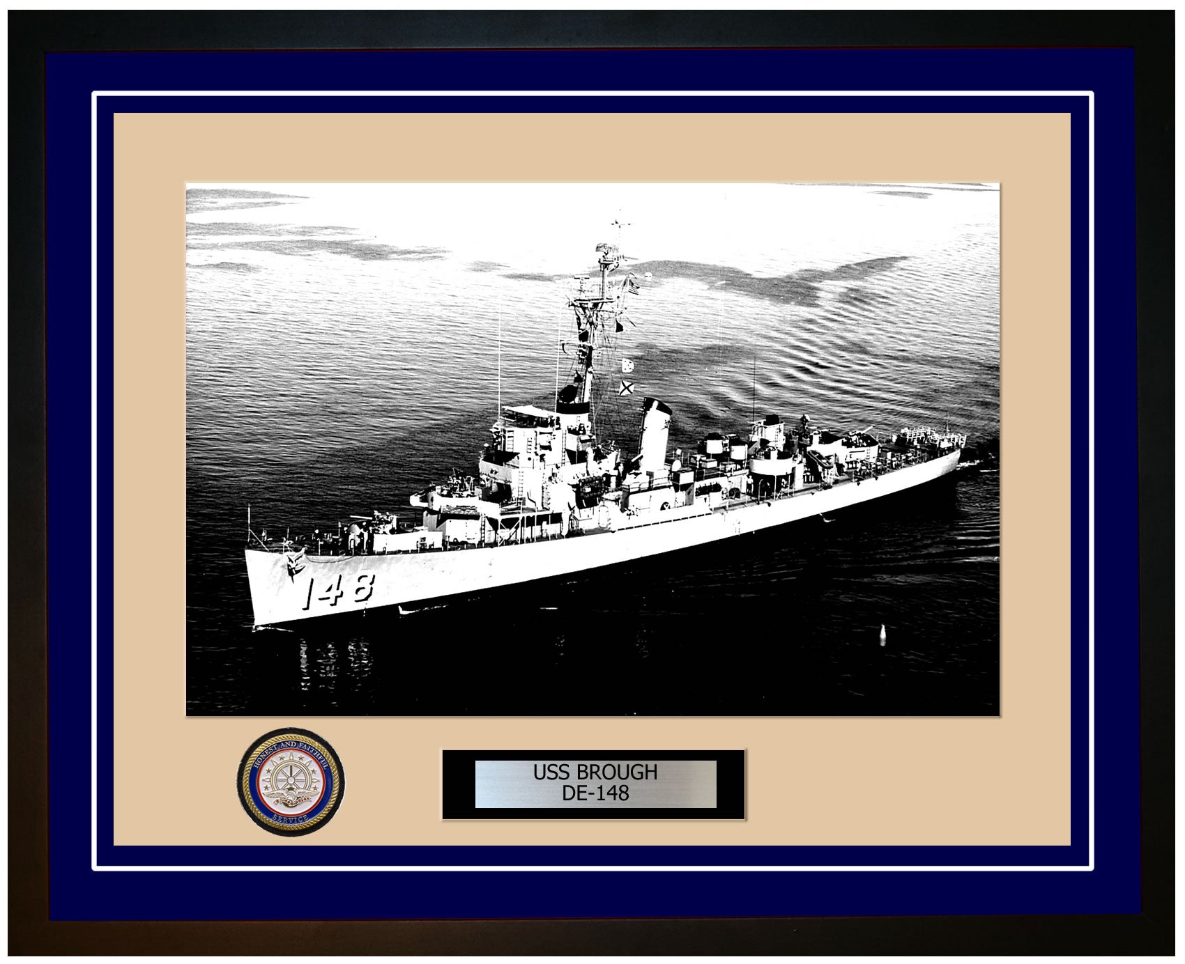 USS Brough DE-148 Framed Navy Ship Photo Blue