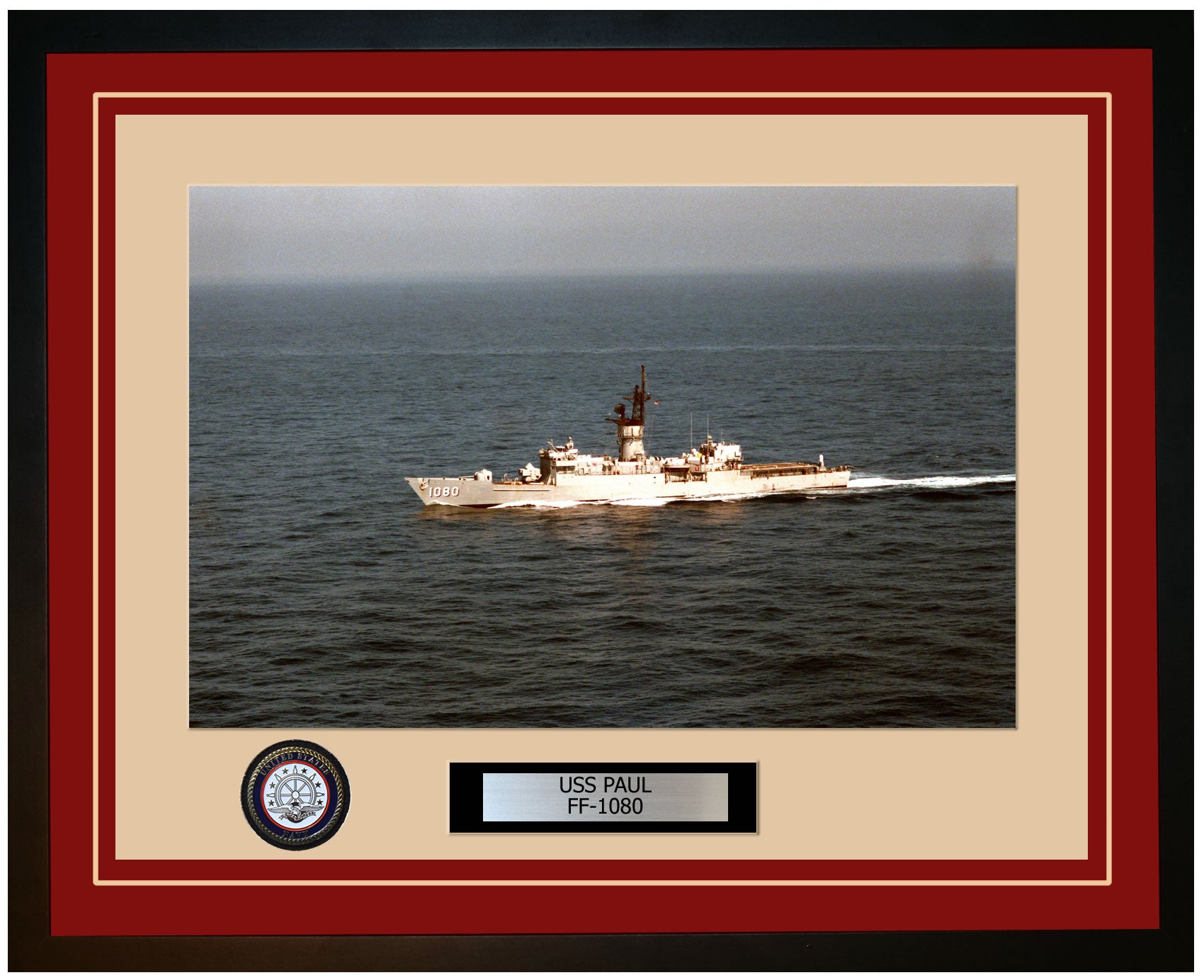 USS PAUL FF-1080 Framed Navy Ship Photo Burgundy