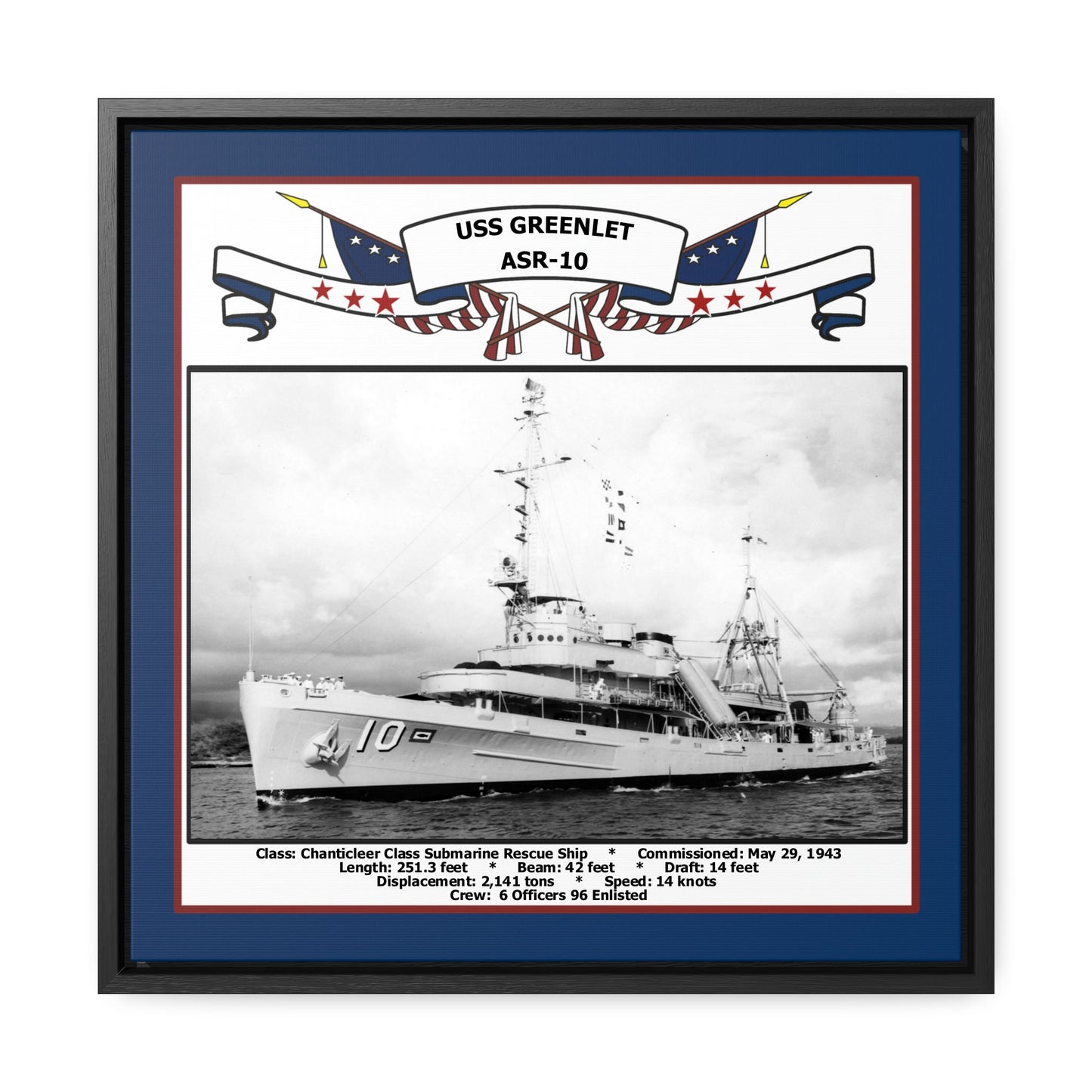 USS Greenlet ASR-10 Navy Floating Frame Photo Front View