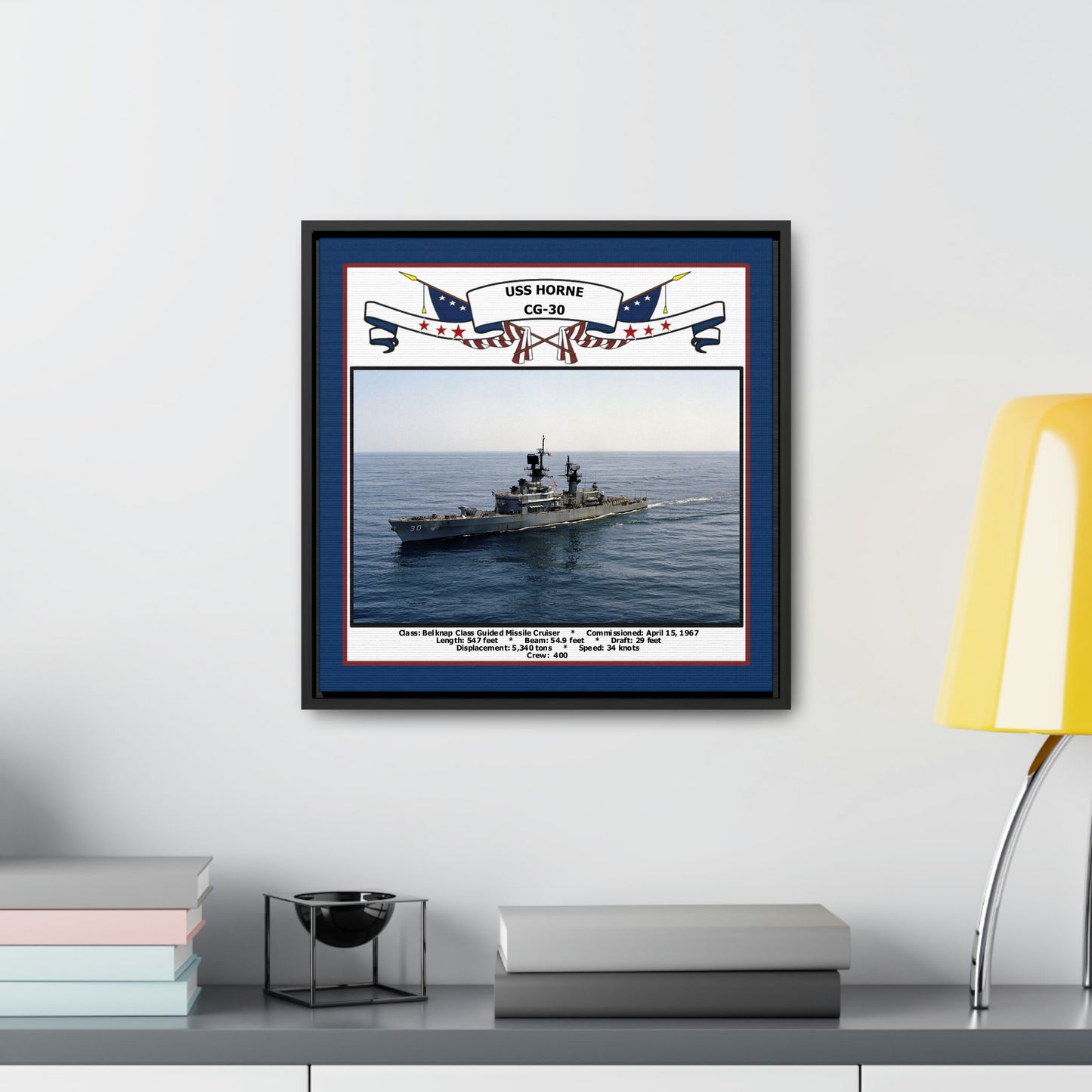 USS Horne CG-30 Navy Floating Frame Photo Desk View