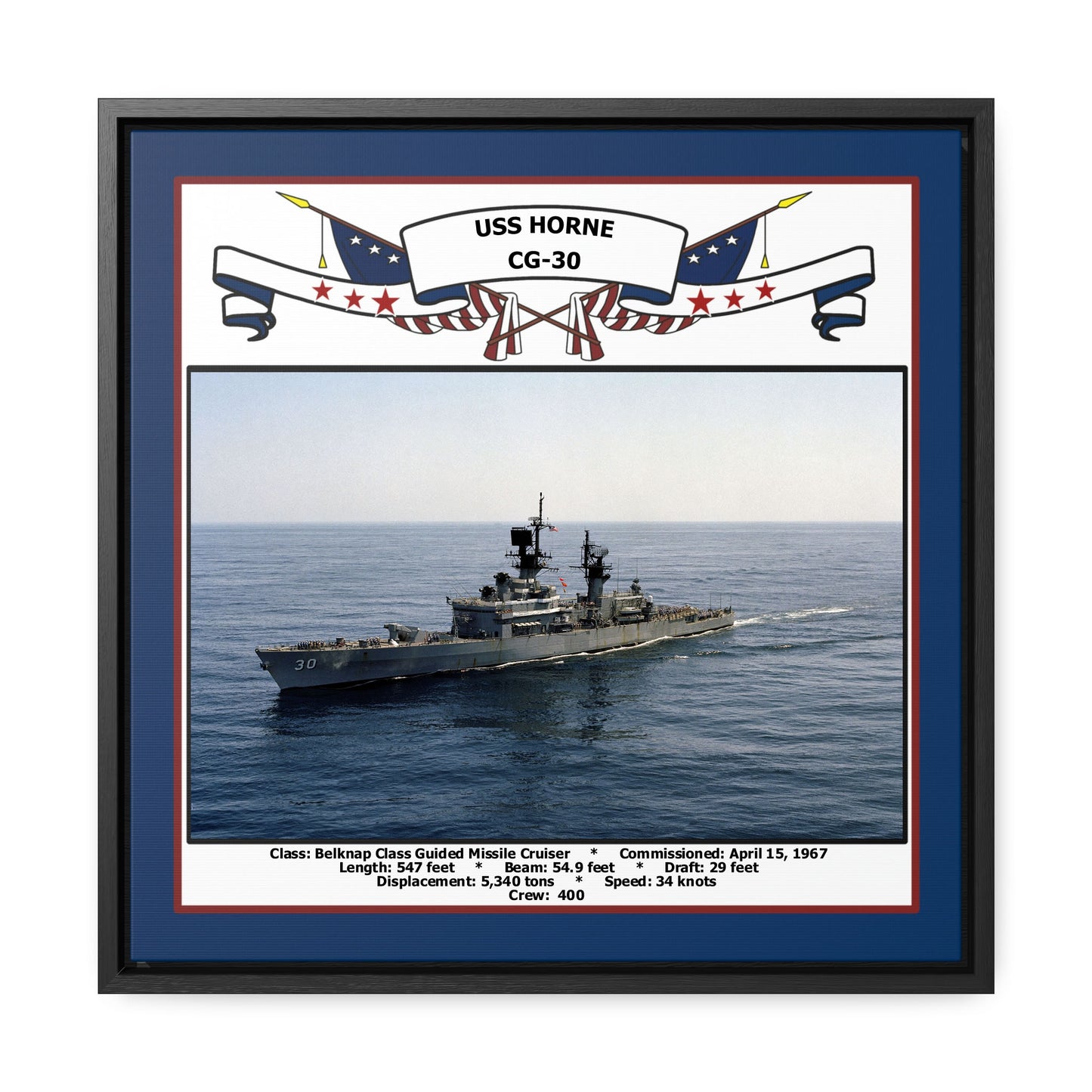 USS Horne CG-30 Navy Floating Frame Photo Front View
