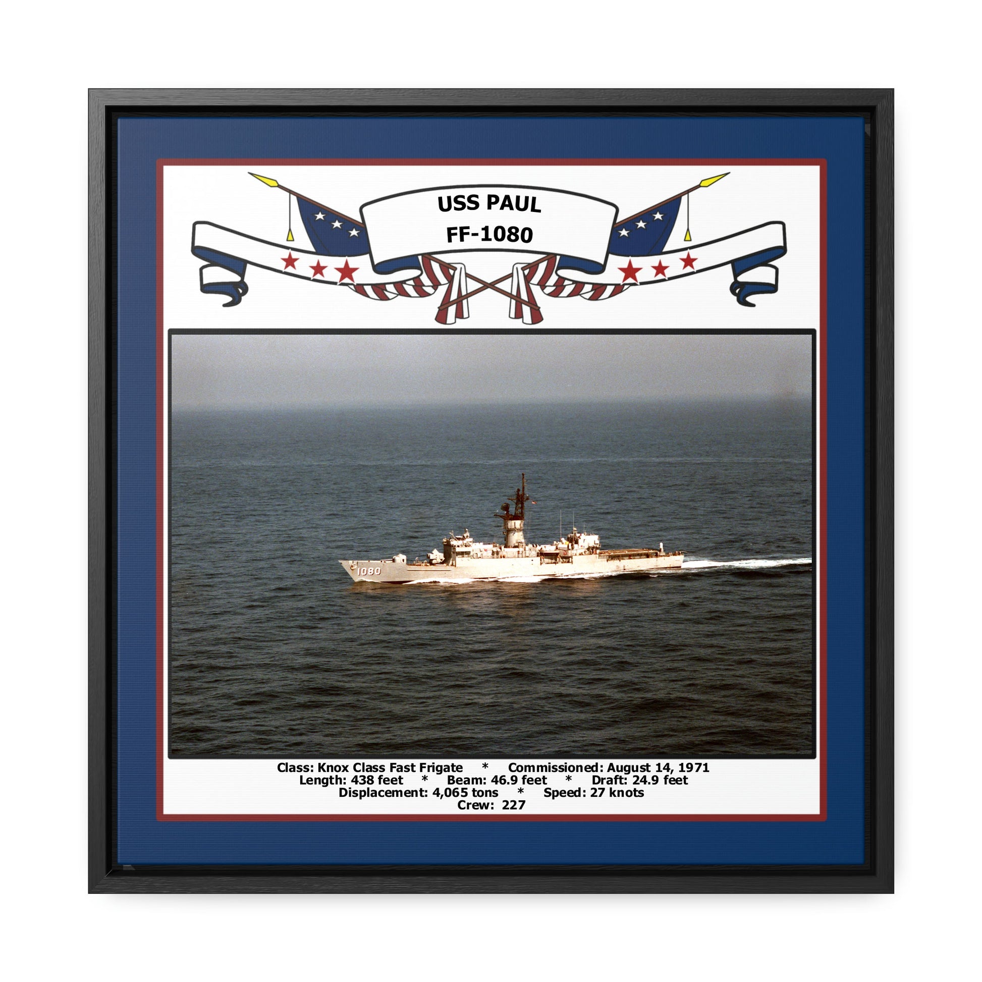 USS Paul FF-1080 Navy Floating Frame Photo Front View
