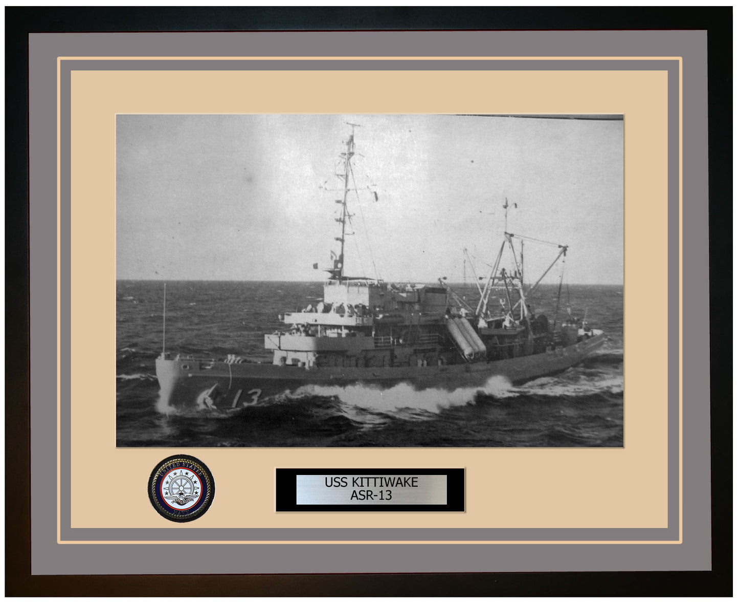 USS KITTIWAKE ASR-13 Framed Navy Ship Photo Grey