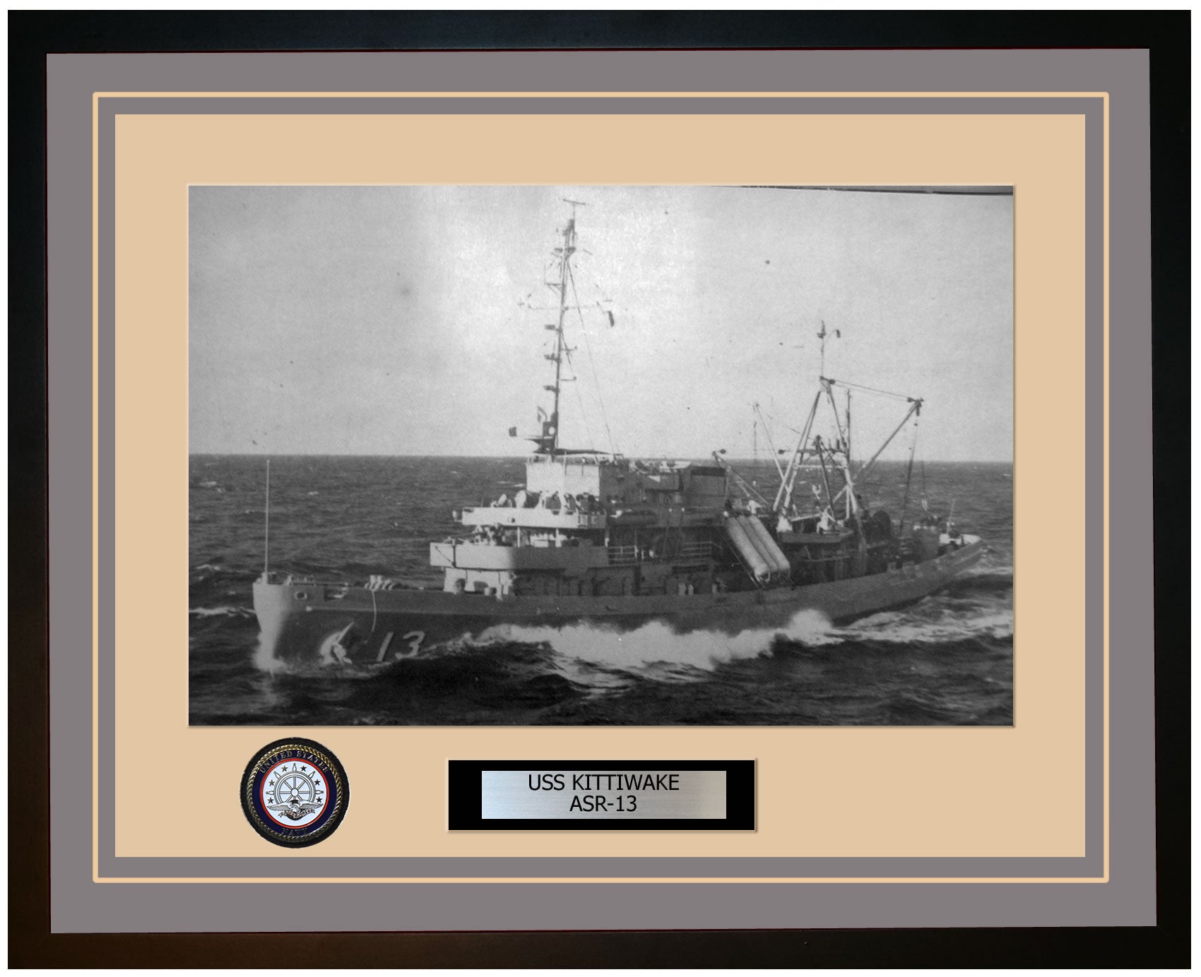USS KITTIWAKE ASR-13 Framed Navy Ship Photo Grey