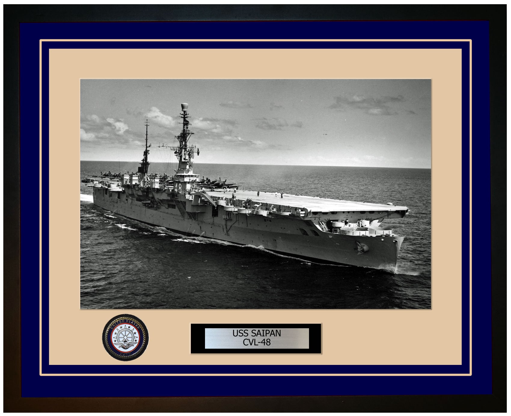 USS SAIPAN CVL-48 Framed Navy Ship Photo Blue