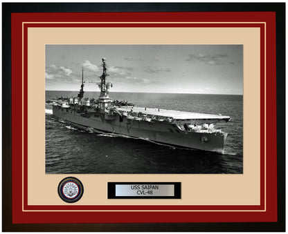USS SAIPAN CVL-48 Framed Navy Ship Photo Burgundy