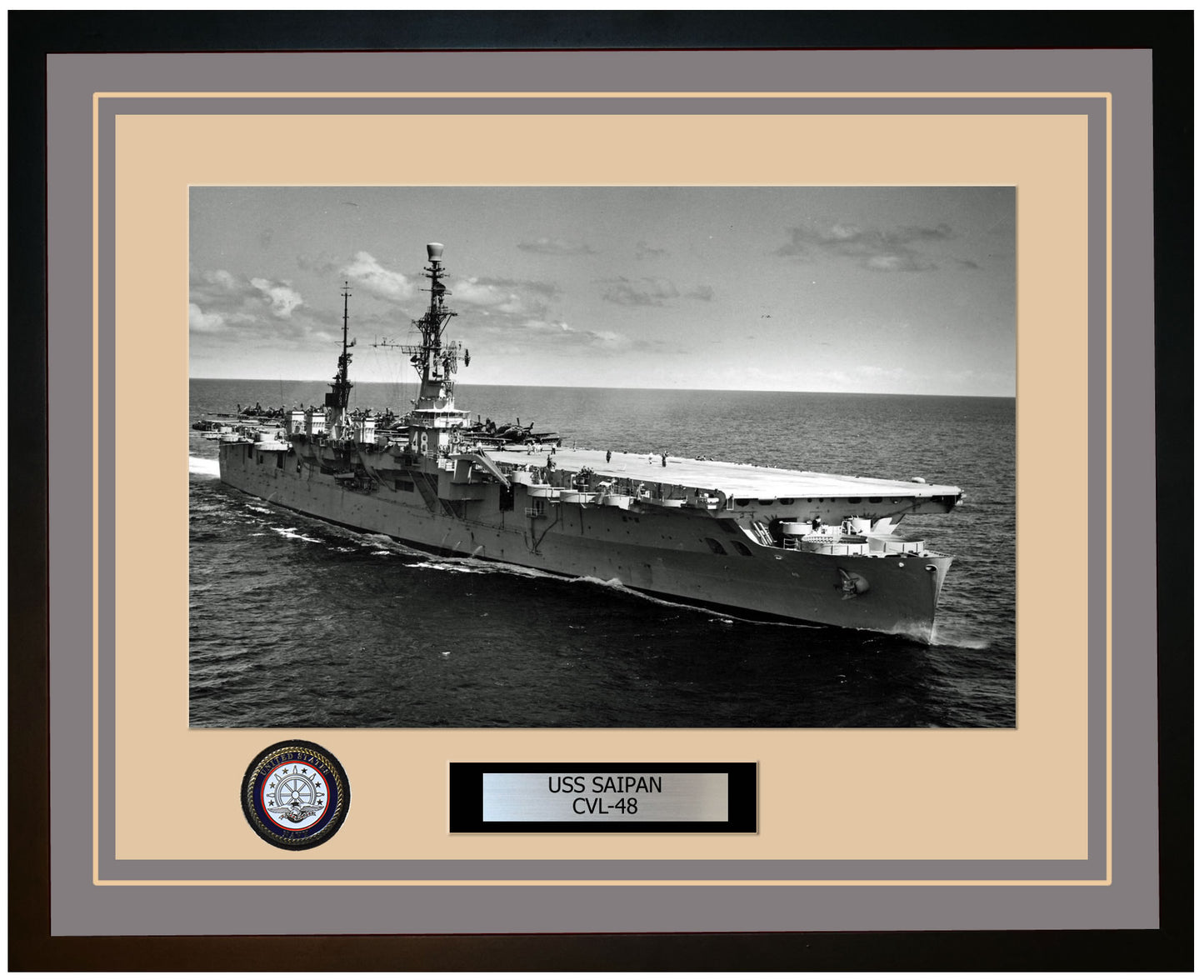 USS SAIPAN CVL-48 Framed Navy Ship Photo Grey