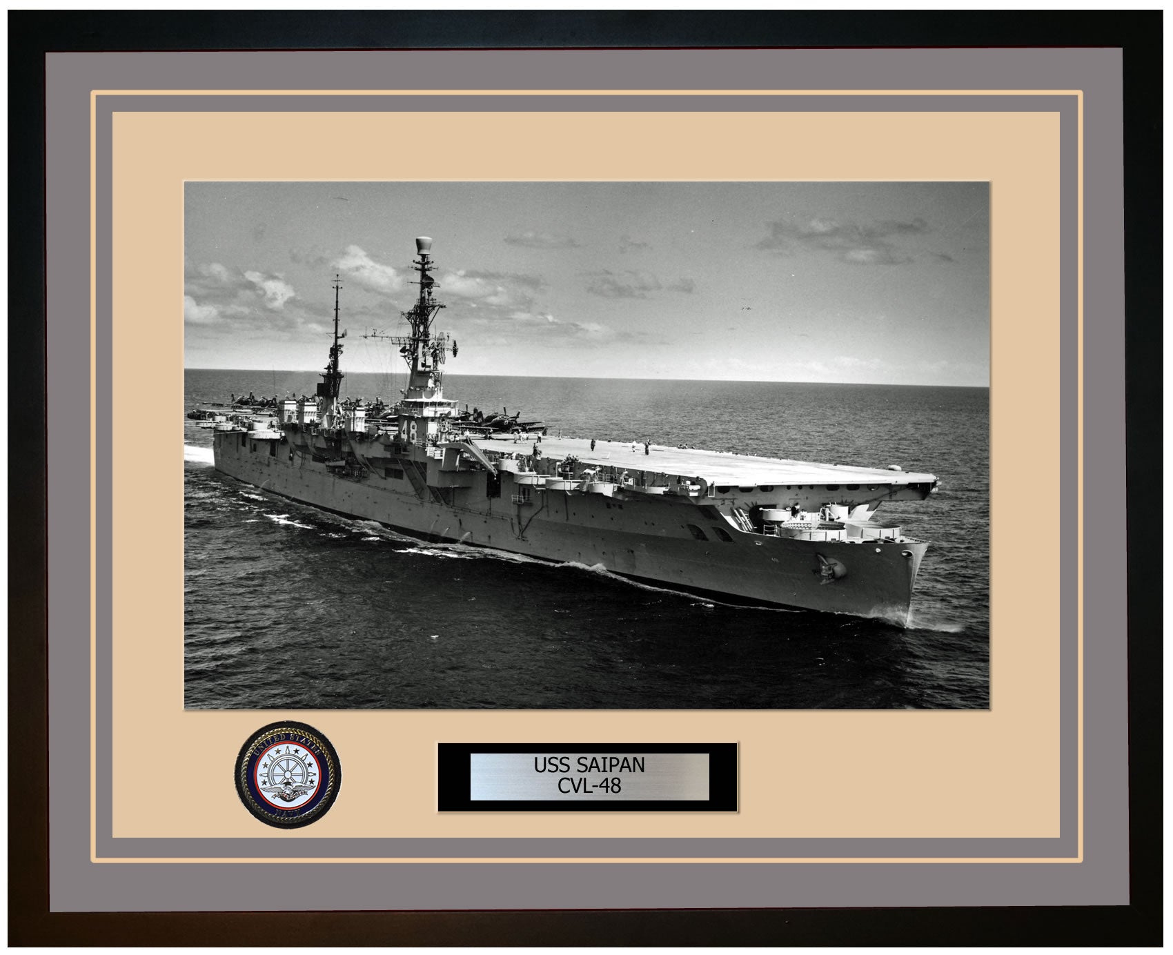 USS SAIPAN CVL-48 Framed Navy Ship Photo Grey