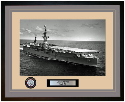 USS SAIPAN CVL-48 Framed Navy Ship Photo Grey