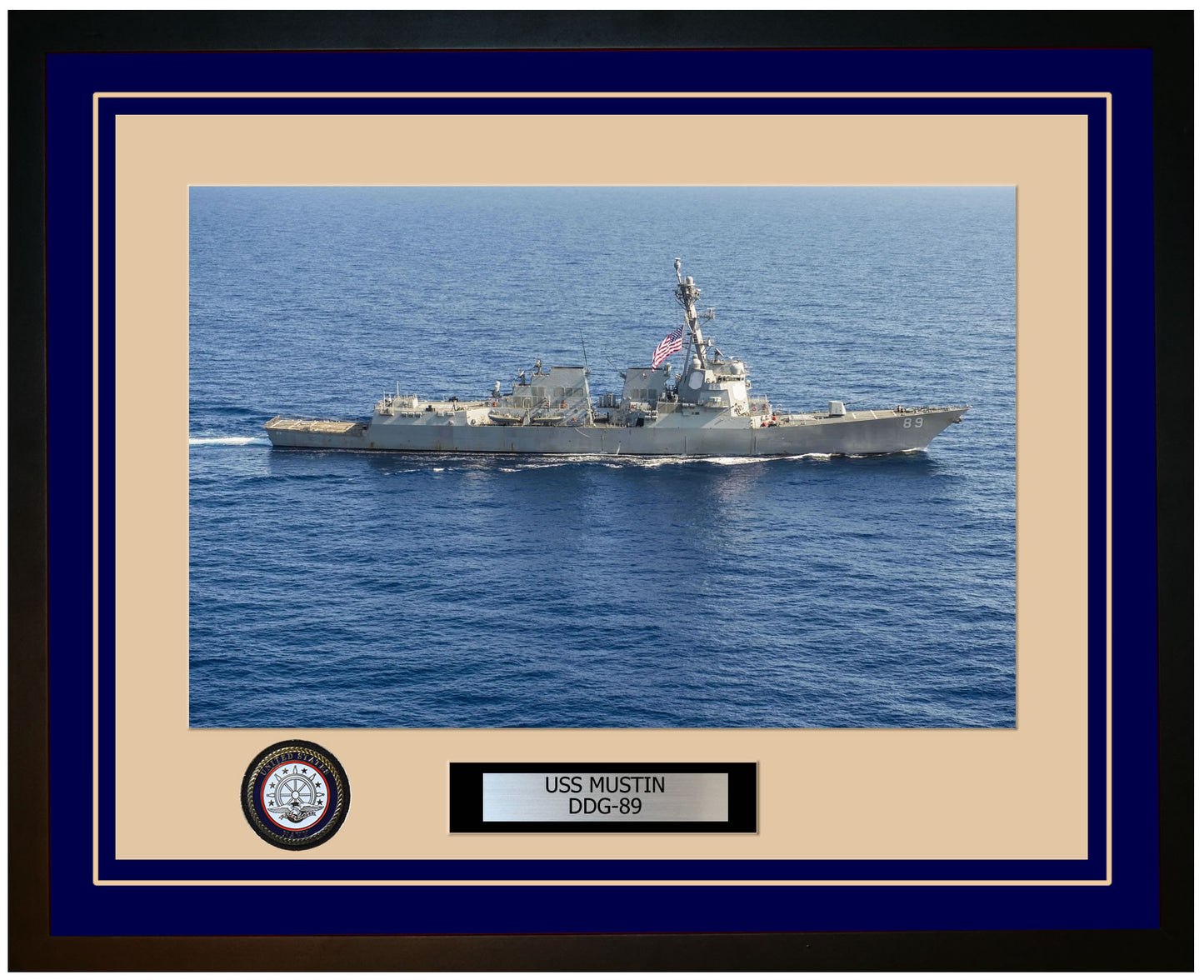 USS MUSTIN DDG-89 Framed Navy Ship Photo Blue