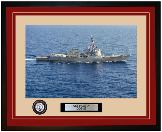 USS MUSTIN DDG-89 Framed Navy Ship Photo Burgundy