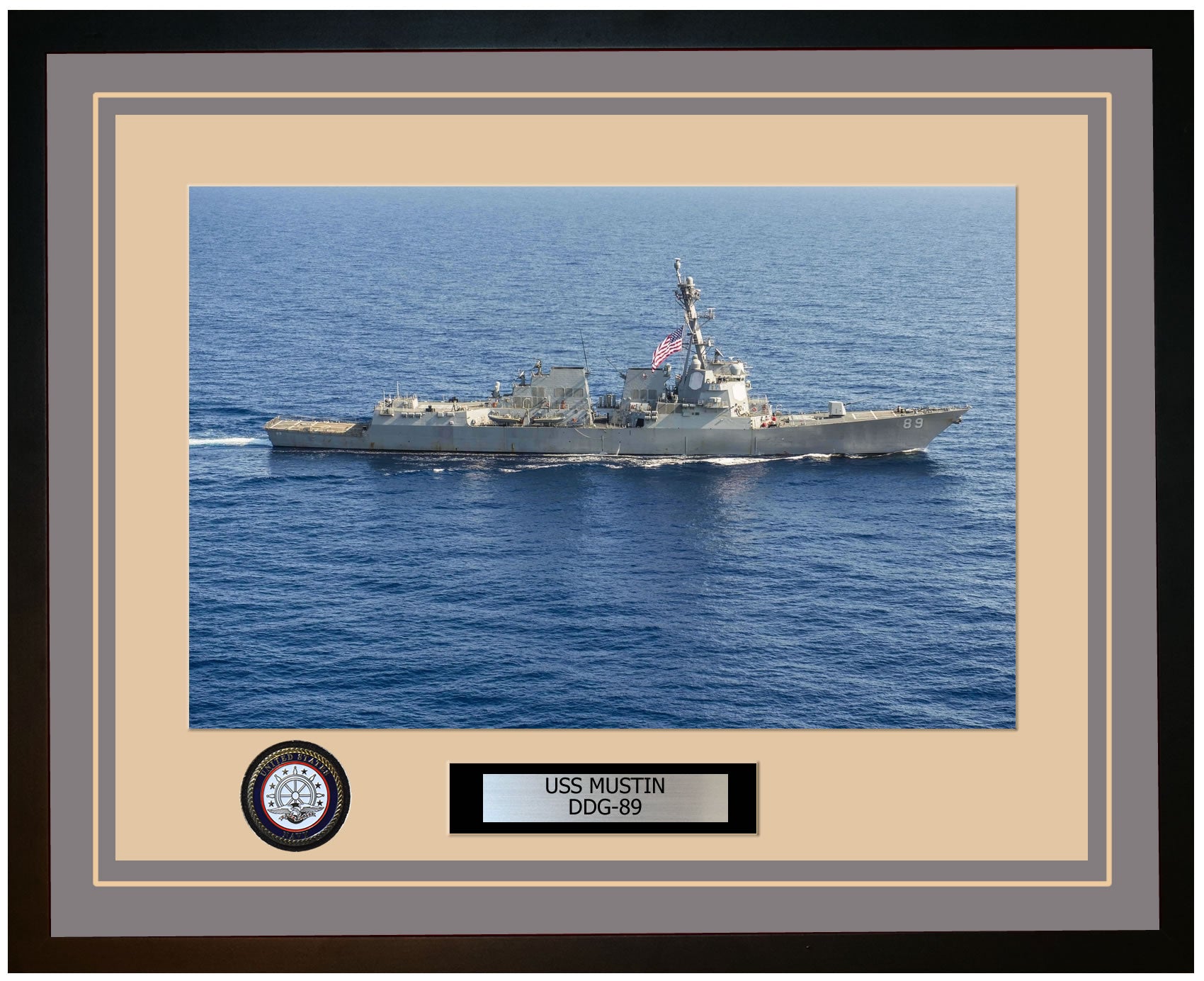 USS MUSTIN DDG-89 Framed Navy Ship Photo Grey