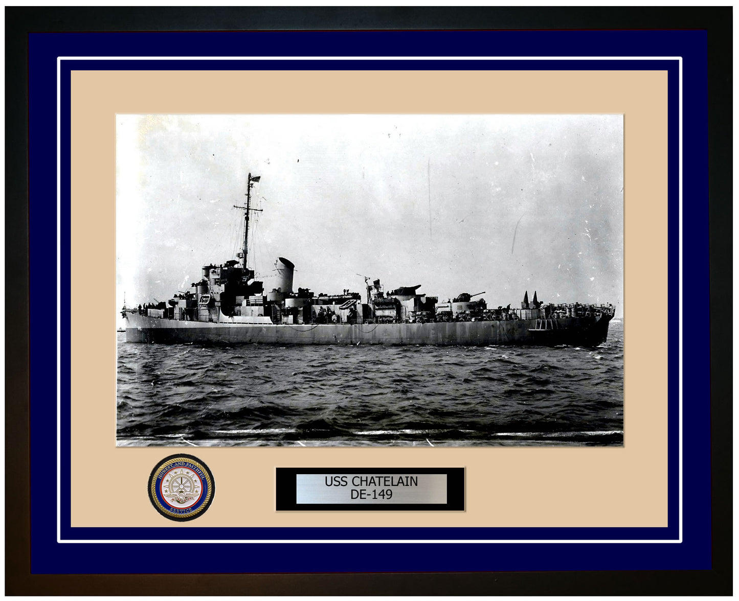 USS Chatelain DE-149 Framed Navy Ship Photo Blue