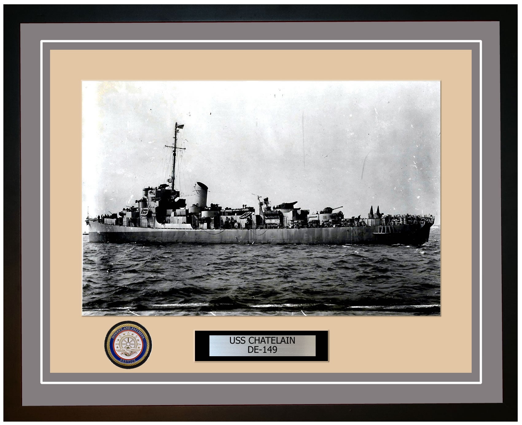 USS Chatelain DE-149 Framed Navy Ship Photo Grey