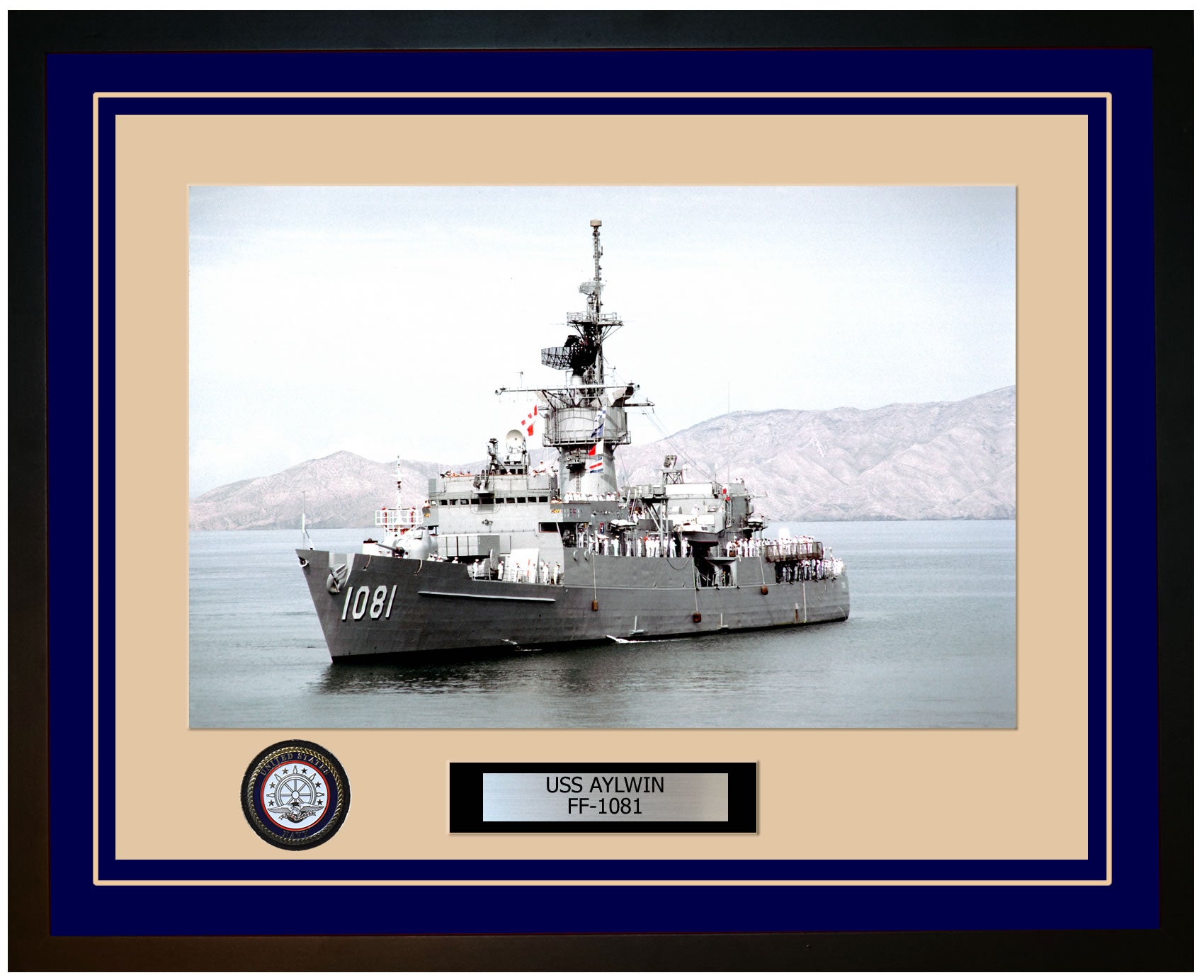 USS AYLWIN FF-1081 Framed Navy Ship Photo Blue