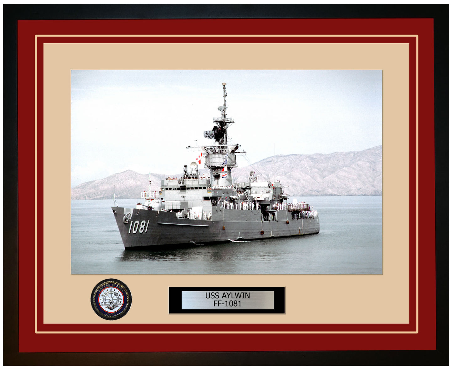USS AYLWIN FF-1081 Framed Navy Ship Photo Burgundy