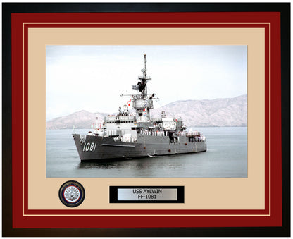 USS AYLWIN FF-1081 Framed Navy Ship Photo Burgundy