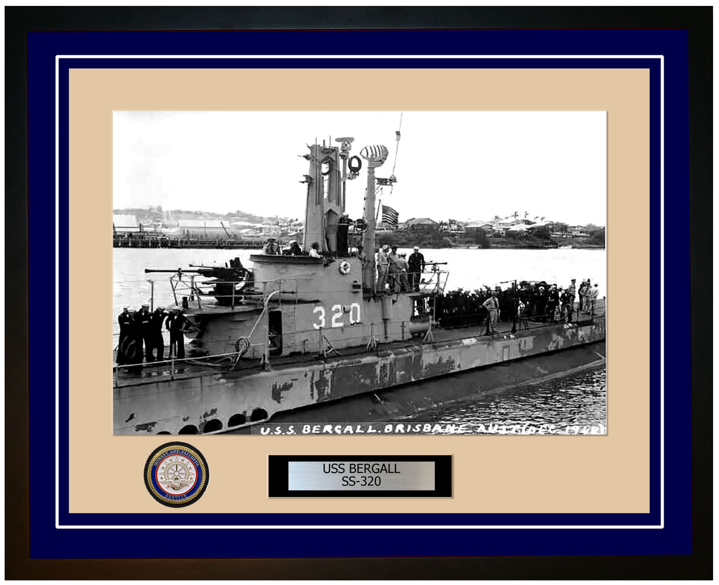 USS Bergall SS-320 Framed Navy Ship Photo Blue