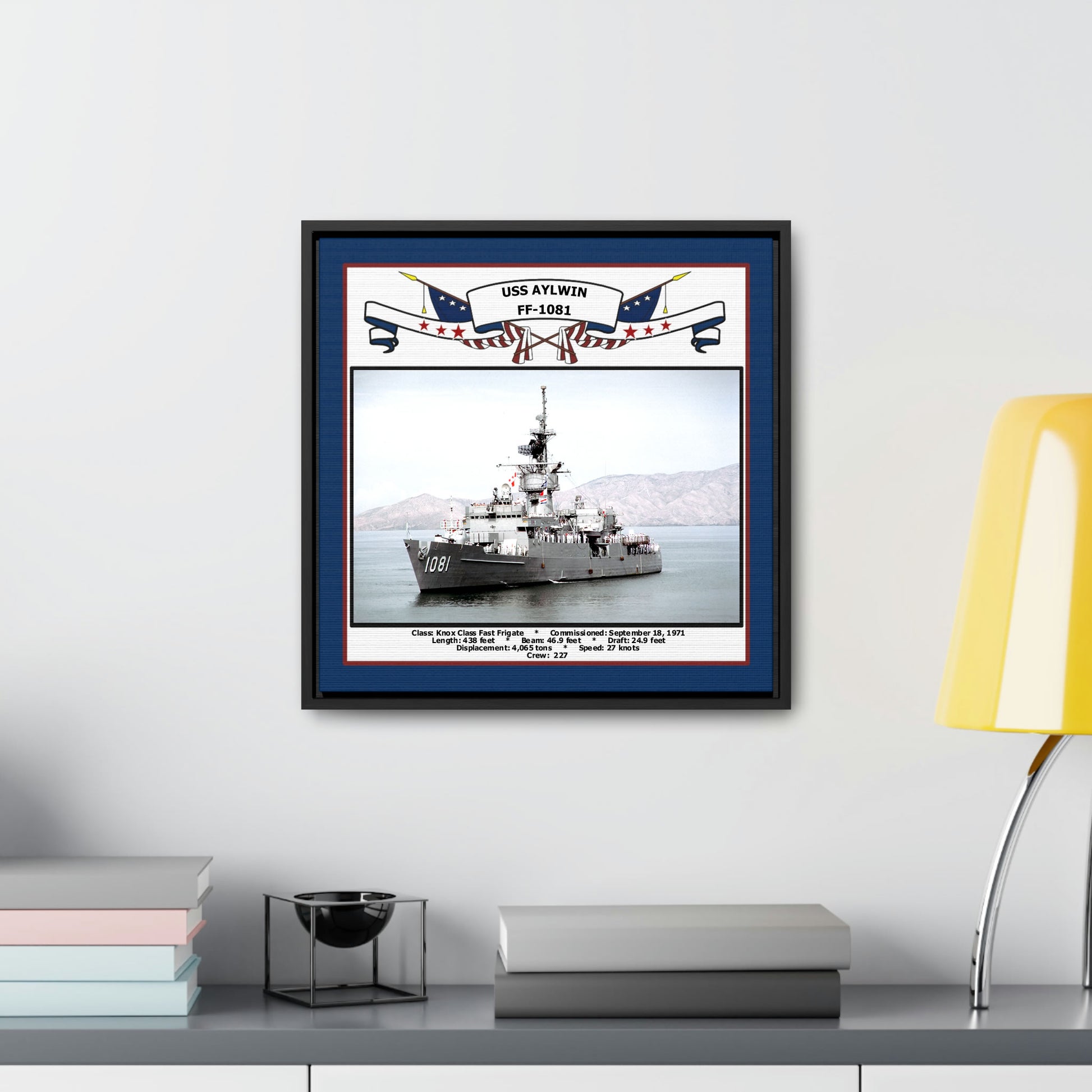 USS Aylwin FF-1081 Navy Floating Frame Photo Desk View