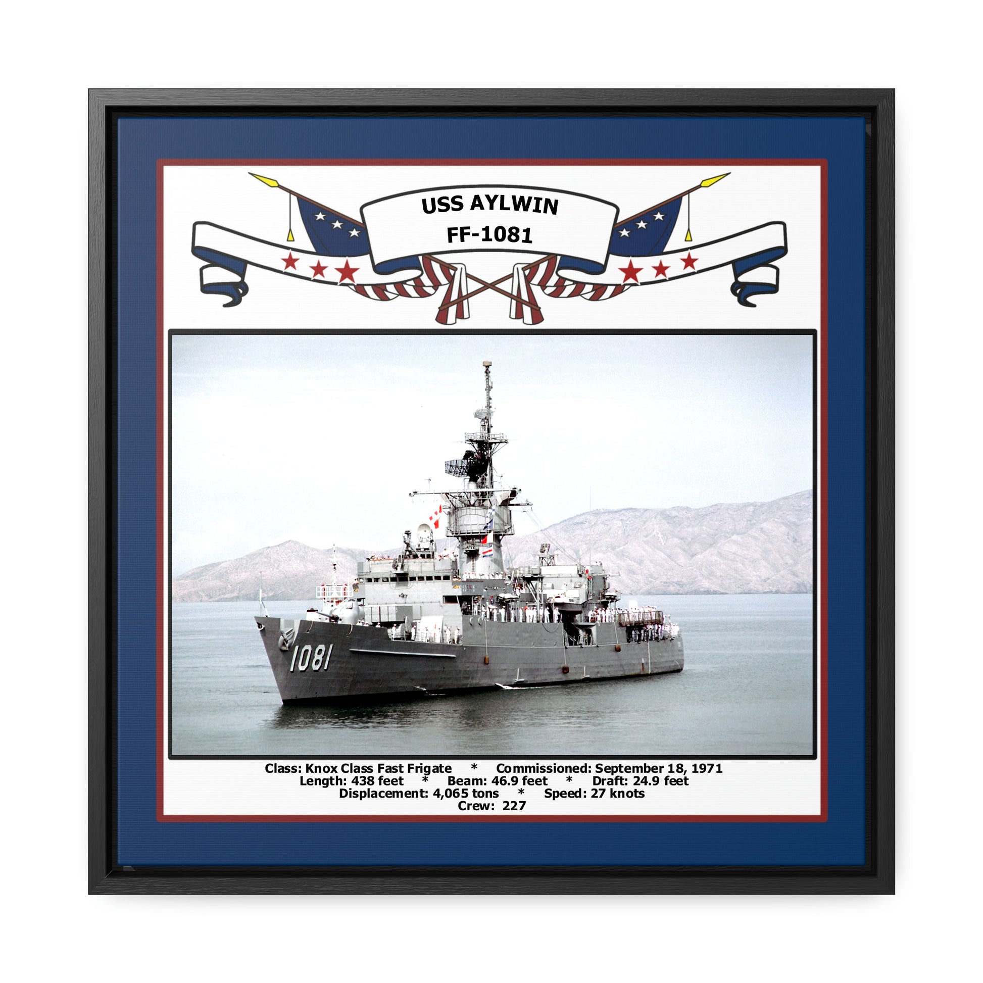 USS Aylwin FF-1081 Navy Floating Frame Photo Front View