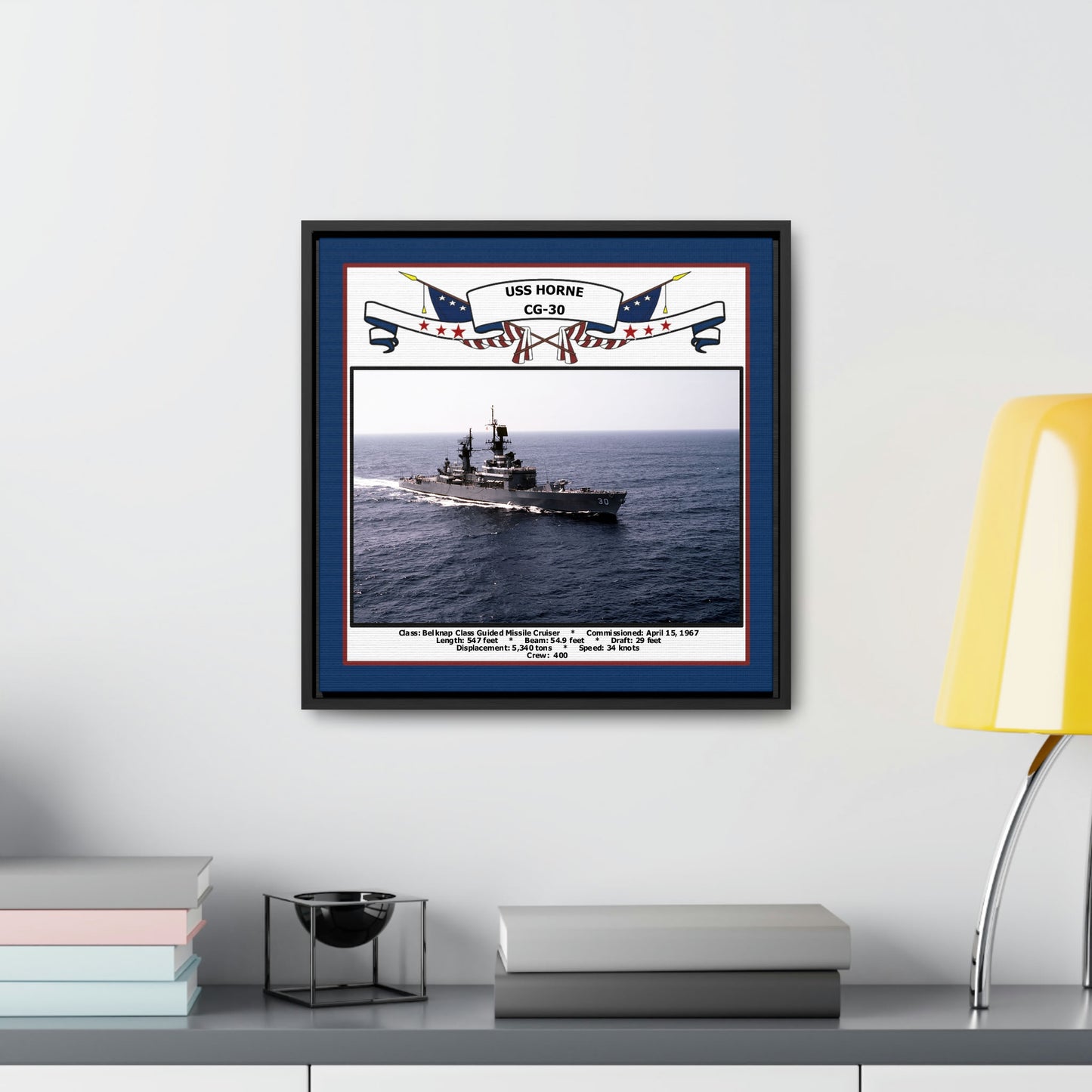 USS Horne CG-30 Navy Floating Frame Photo Desk View