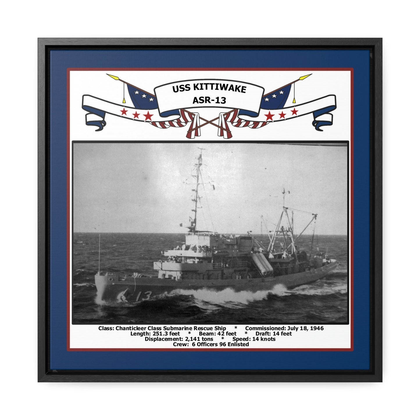 USS Kittiwake ASR-13 Navy Floating Frame Photo Front View
