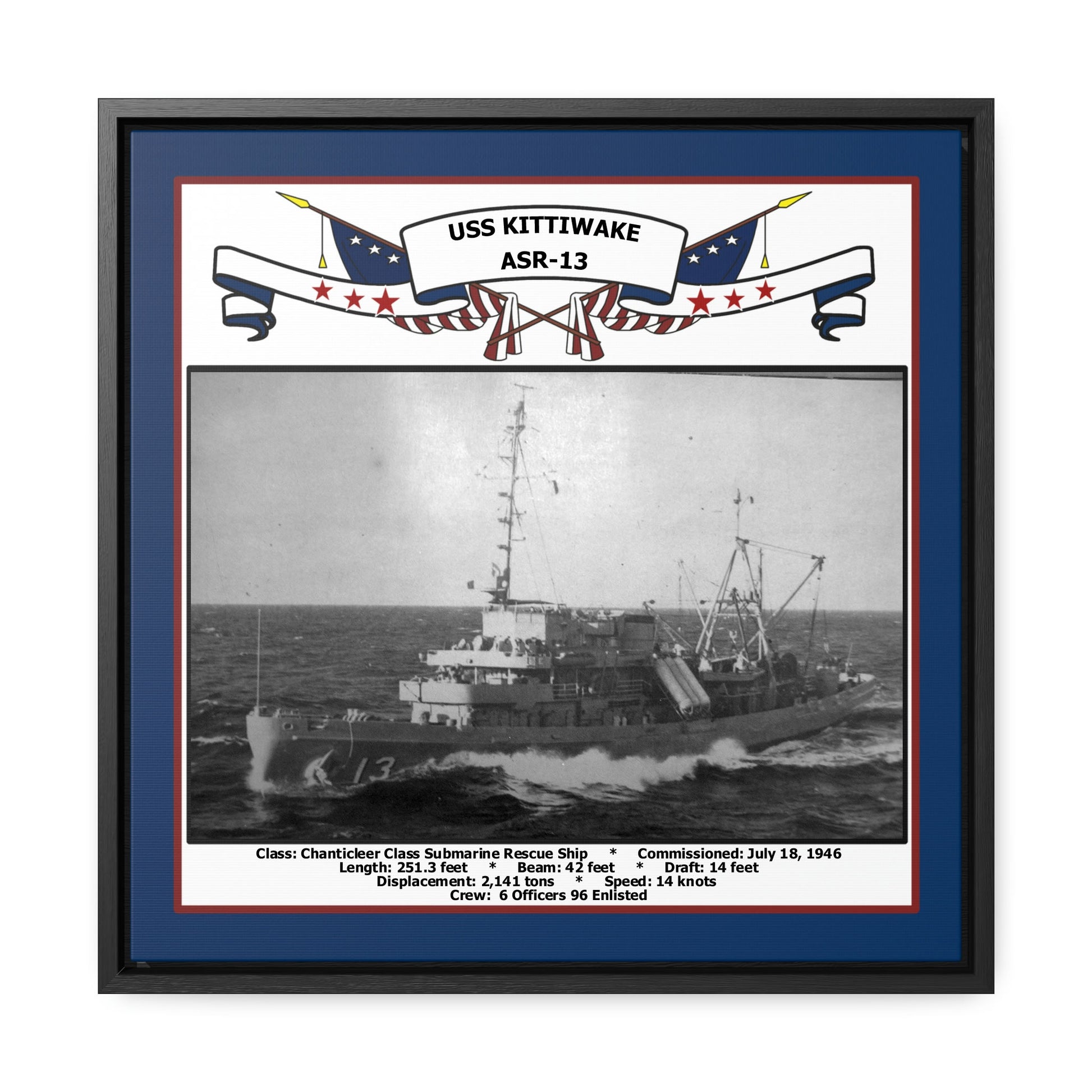 USS Kittiwake ASR-13 Navy Floating Frame Photo Front View